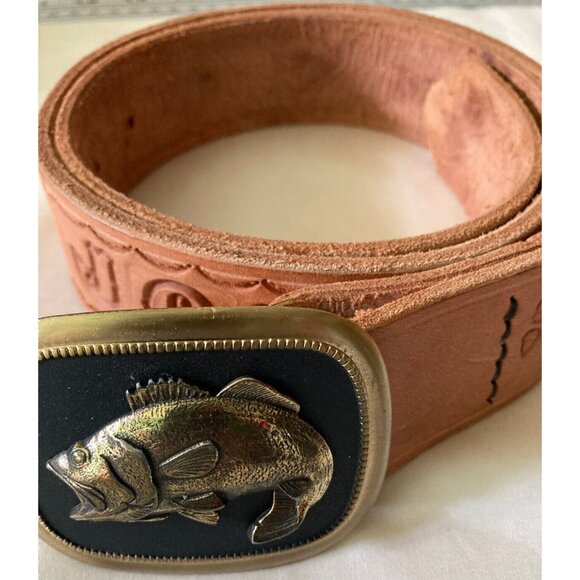 John Southwestern Cowboy Brown Tan Gold Fish Sea Marine Ocean Boho Belt 34 - Picture 1 of 10